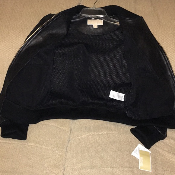 ♣️NWT MK Genuine Leather Perforated Bomber Jacket - Picture 7 of 8